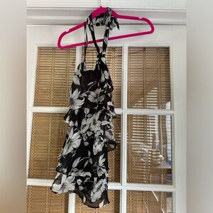 White House Black Market floral side zip blouse tie around neck XS